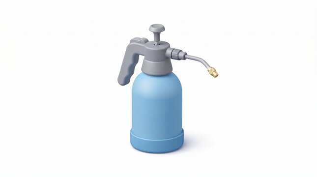 3D illustration of a blue garden pump sprayer with a handle and nozzle for plant care and pest control
