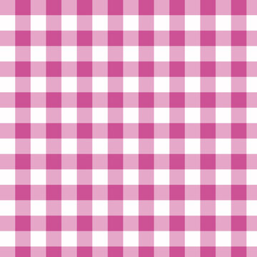 Pink gingham seamless pattern with white checkered lines, classic vichy check textile fabric background for tablecloth, dress, picnic decor and wrapping paper