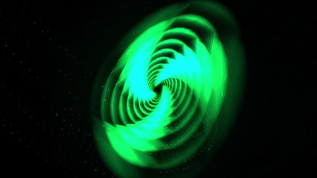 A futuristic 3D rotating gyroscopic clover engine in vivid pink and magenta neon glows. Luminous stardust streams float across a deep black backdrop. High-end seamless loop motion graphic for tech pro