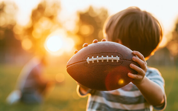 Dad with son playing American football