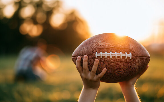 Dad with son playing American football