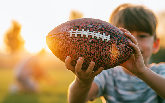 Dad with son playing American football
