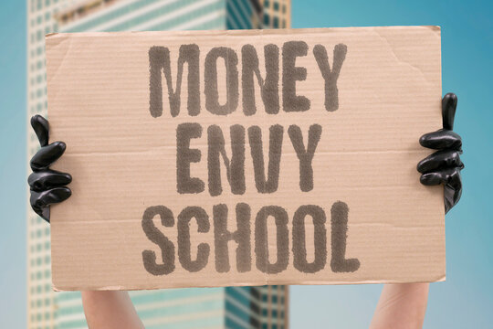 "Money envy school" Social comparison hurts kids from low-income homes. ENVY. COMPARISON. SHAME. INEQUALITY. POVERTY.