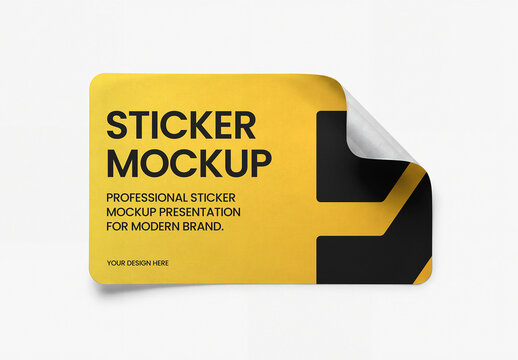 Sticker Mockup with Curled Corner