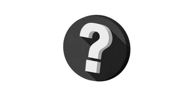 Black 3D question mark icon, FAQ help and uncertainty symbol for confused decision making concept on white background