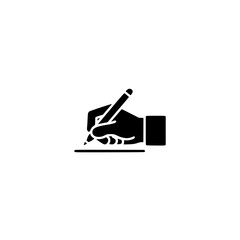 Fototapeta premium Writing hand icon. Solid black glyph of a writing hand for education and notes.