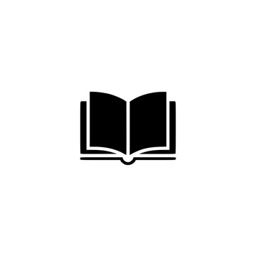 Open book icon. Solid black glyph of an open book for reading and study.