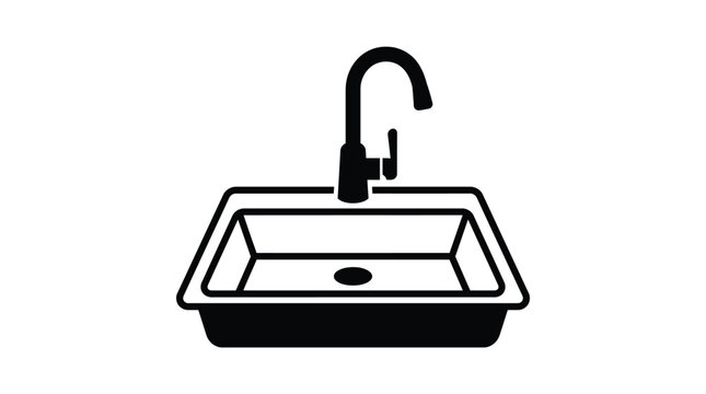 Minimalist black icon of a kitchen sink with faucet