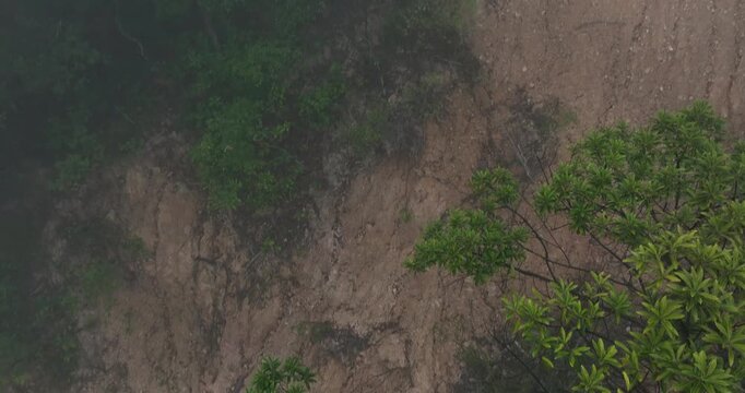 Aerial view of landslide forest mountain after typhoon