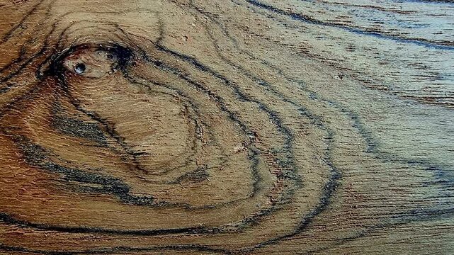 Teak Wood Grain Surface Texture with Knot Hole Detail in Slow Panning Brown Rustic Background 4K Loop