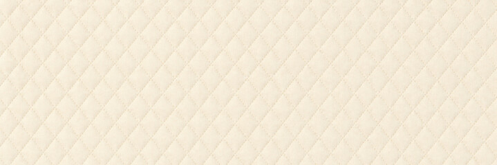 Obraz premium Cream quilted leather texture background, elegant white faux leather fabric with diamond pattern, luxury upholstery material for interior design, soft ivory synthetic leather surface.