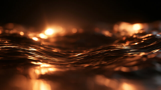 Abstract Golden Water Waves with Glowing Light Reflections