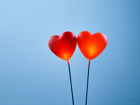 Red heart lighting up when touching - dating, compatibility concept or metaphor