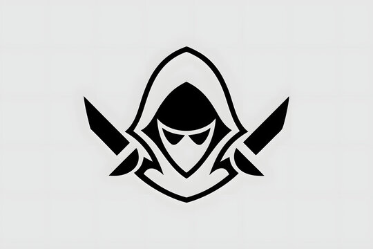Ninja assassin silhouette icon black and white vector graphic for gaming team logos and sports mascot identity.