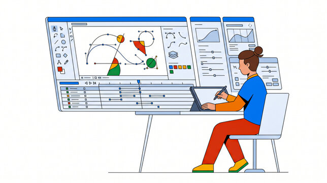 Motion Designer Editing Animation Timeline and Vector Shapes