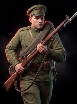 Soldier holding a rifle in military uniform during a historic moment