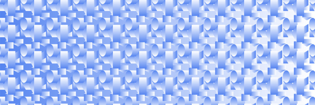 Seamless geometric abstract pattern with 3D blue and white gradient shapes.