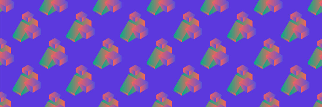 Pattern geometric isometric and cube seamless 3d with pyramid vector design. Texture geometry modern and abstract background block with repeat square bold.