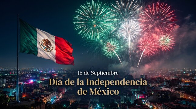 Mexico independence day celebration poster with national flag