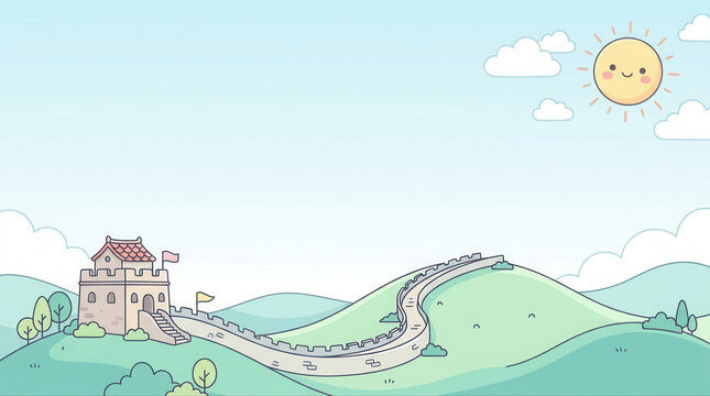 Charming animated scenery featuring a majestic castle surrounded by lush rolling hills bathed in warm sunlight
