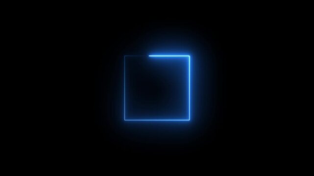 neon Square Rectangle picture frame icon animation glowing blue color party show seamless footage border frame display neon box line smooth effect on black background	