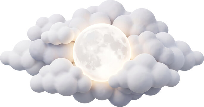 Glowing Full Moon Behind White Clouds
