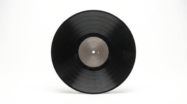 Vintage vinyl record, front view, isolated on pure white background, hyperrealistic studio product photography