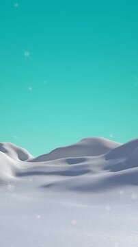 Animation of snow falling over winter landscape and sky