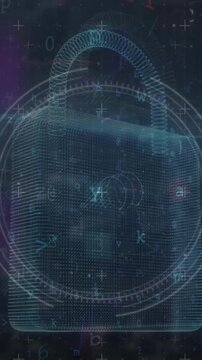 Animation of scope scanning with padlock icon and data processing on black background