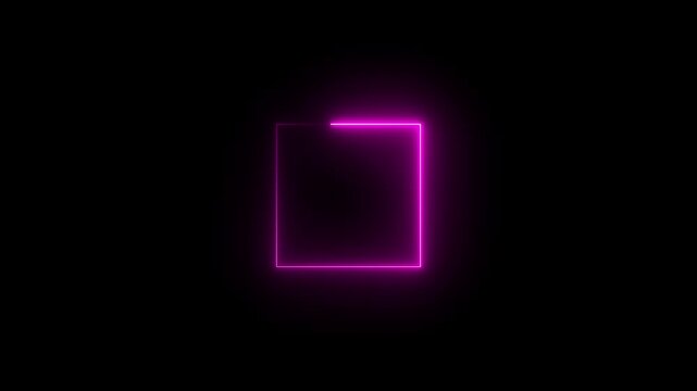 neon Square Rectangle picture frame icon animation glowing pink color party show seamless footage border frame display neon box line smooth effect on black background	