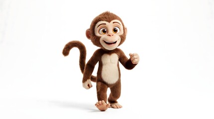 Naklejka premium Cute cartoon monkey character walking happily on a white background.