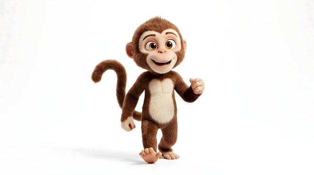 Cute cartoon monkey character walking happily on a white background.