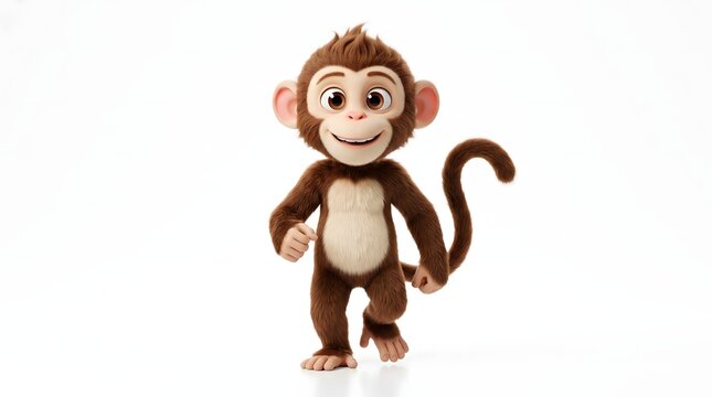 Cute cartoon monkey character walking with a smile.