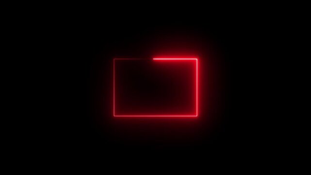 neon Square Rectangle picture frame icon animation glowing red color party show seamless footage border frame display neon box line smooth effect on black background	