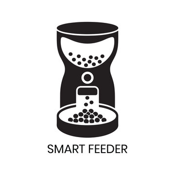 Smart Feeder hourglass timer automated pet food dispensing device vector logo