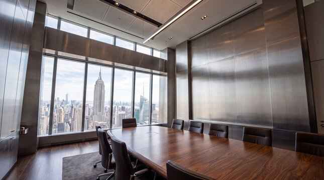Modern Luxury Boardroom Overlooking City Skyline