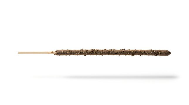 Incense stick, floating mid-air view, isolated on pure white background, hyperrealistic studio product photography