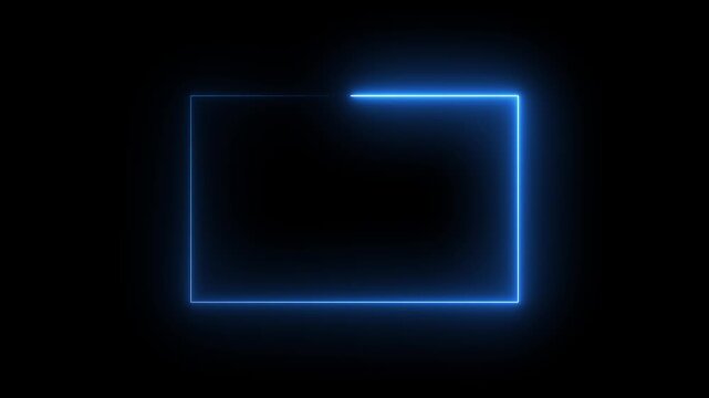 neon Square Rectangle picture frame icon animation glowing blue color party show seamless footage border frame display neon box line smooth effect on black background	