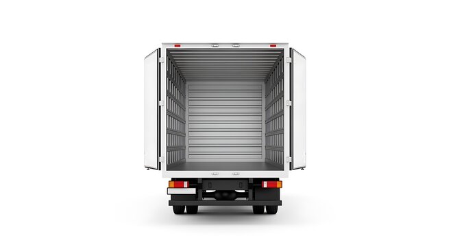 Empty White Delivery Truck with Open Doors Ready for Logistics Cargo