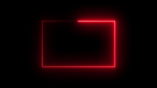 neon Square Rectangle picture frame icon animation glowing red color party show seamless footage border frame display neon box line smooth effect on black background	