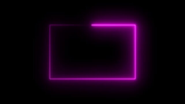 neon Square Rectangle picture frame icon animation glowing pink color party show seamless footage border frame display neon box line smooth effect on black background	