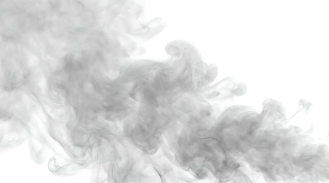 Gray smoke flowing on white background