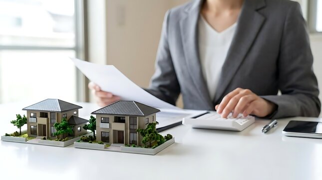Woman calculating real estate costs at desk