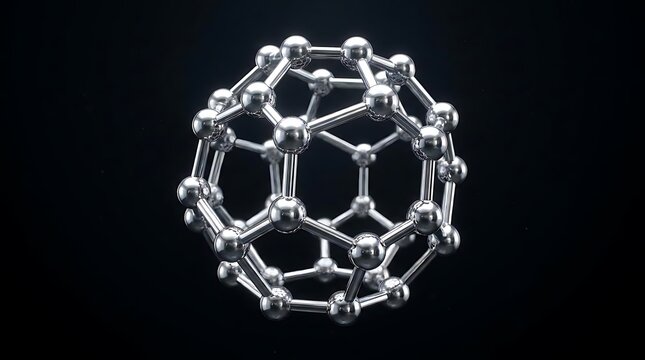 Metallic molecular structure model on black background