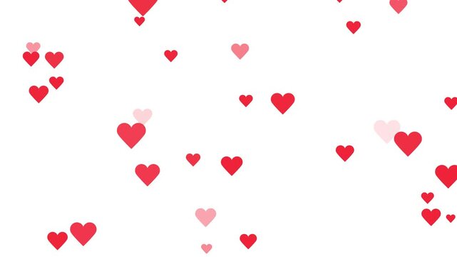 Red Hearts Flying Icon, valentine's day. falling red hearts particle effect best for Valentines Day, I love you, red heart confetti falling. white Background .4K Video