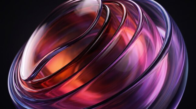 Layered glass 3D shell glowing with magenta reflections