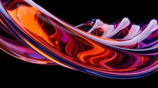 Flowing glass 3D ribbon rendered in fiery gradients
