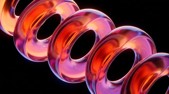 Repeating translucent 3D rings rendered in warm neon hues
