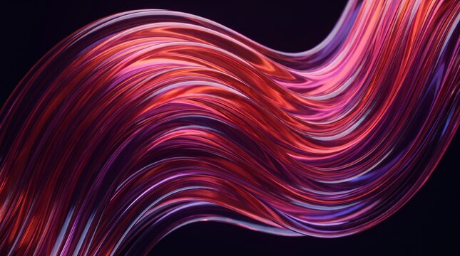 Striped 3D wave rendered with flowing crimson contours
