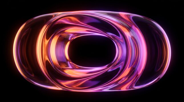 Nested glass 3D loops glowing against deep black